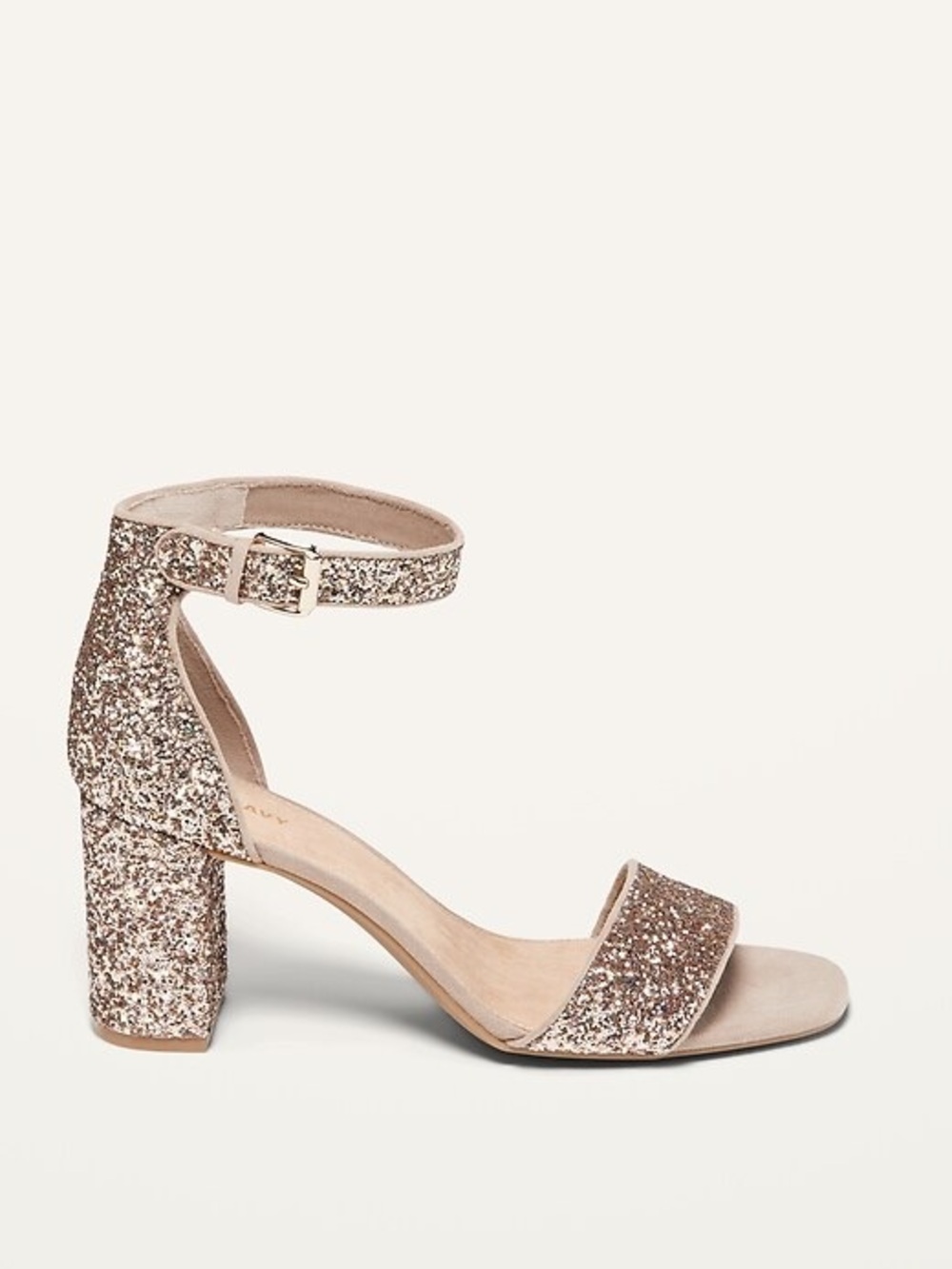 Old navy gold glitter block chunky heel ankle
Strap